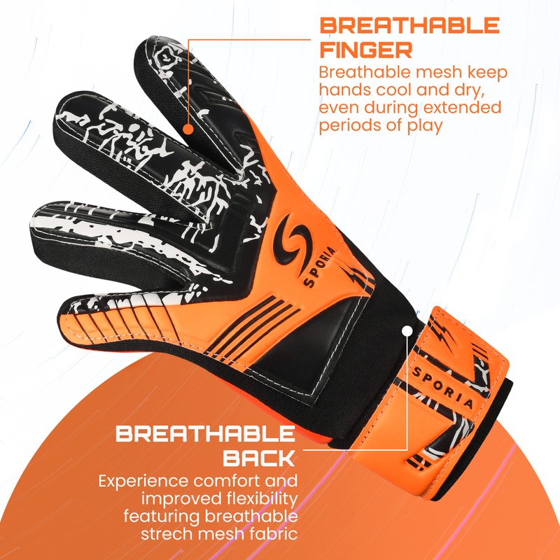SPORIA Youth Goalie Gloves (Orange, 7)