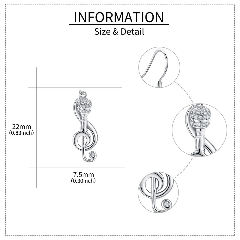 Music Note Earrings Sterling Silver Microphone Treble Music Dangle Drop