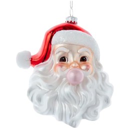 The Bridge Collection Santa Head with Bubble Gum Ornament - 5.25" Glass Santa Christmas Decoration - Santa Blowing Bubble Gum Holiday Ornament - Whimsical Santa Claus Christmas Tree Ornament