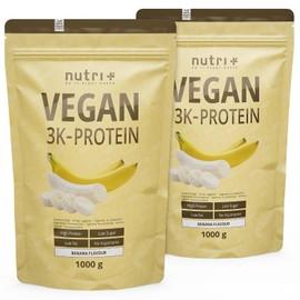 Nutri + Vegan Protein 3k – Unofficiently Delicious Vegan Protein Powder in Various Varieties (2 kg (Pack of 2), Banana)