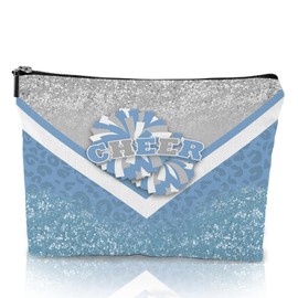 Batorkpl Cheerleader Cosmetic Bag Cheerleader Makeup Bag Gift for Women Cheer Team Gift Ideas for Birthday 1Pcs (Silver&Skyblue)