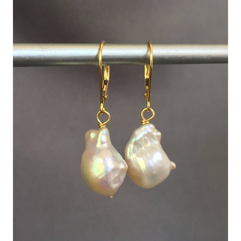 Anthony Vincent Aretes Perlas Cultivadas Naturales Baroque Barroca Color Blanco