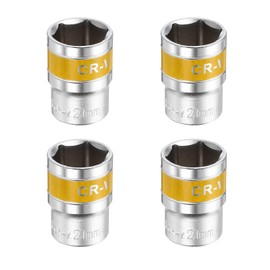 QUARKZMAN 4 Pieces 1/2 Inch Drive 6 Point Socket 21 mm Metric Flat Impact Socket CR-V Steel Flip Pin Axle Nut for Home Car Hex Nut Bolt Repair, Silver Yellow