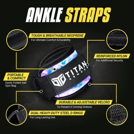 Titan Armour® Single Ankle Straps for Cable Machines | Gym Cuffs w/Heavy-Duty Steel Double D-Rings & Adjustable Strap | Lower Body Workouts Inc. Leg Curl & Glute Kickback (Multi Tie Dye)