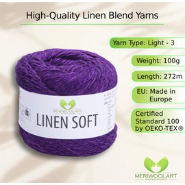 MeriWoolArt® Linen Soft Yarn - Premium Natural Yarn for Knitting & Crocheting, 100 g Linen Yarn Cotton Viscose Blend, Breathable, Soft & Environmentally Friendly, Ideal for Clothing, Clothes, DIY 7324