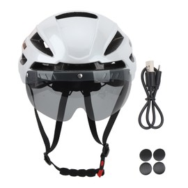 CJD XXL Adult Bicycle Helmet Bike Helmet with USB Rechargeable Rear Light Detachable Magnetic Goggles for Men Women Cycling White
