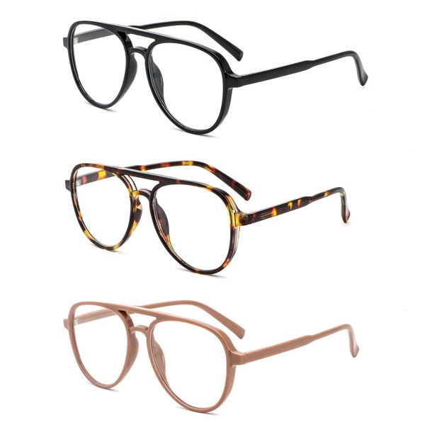 MMOWW 3 Pack Oversized Aviator Reading Glasses for Women Men