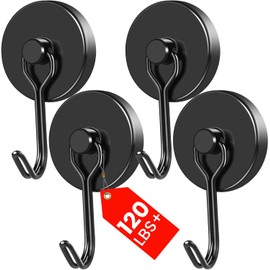 MIKEDE Black Magnetic Hooks Heavy Duty, 120LB Swivel Swing Strong Magnetic Hooks Cruise,Neodymium Hook Magnets for Hanging, Home, Workplace, Metal Door, Office and Garage - Pack of 4
