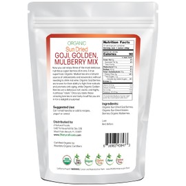Sun Dried Organic 3 Berry Mix - Goji Berries, Golden Berry White Mulberry - Unsweetened No Sugar Added - Three Delicious Exotic Superfoods For Snacks Recipes - Raw, Non GMO, Gluten Free - 1 lb