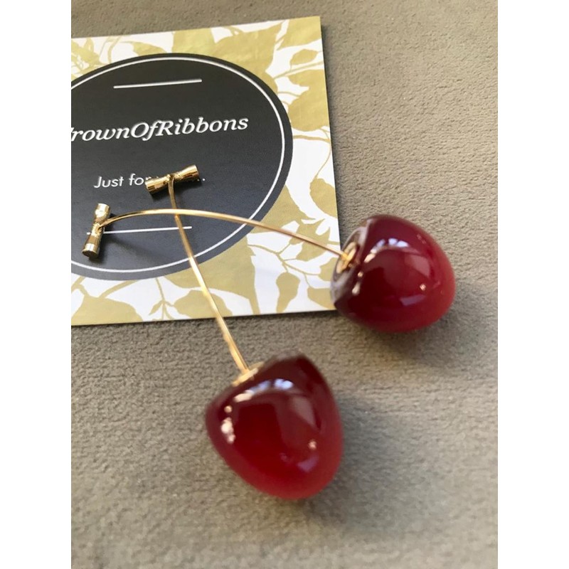 Red Cherry Earrings for Women, Dangle Style in a Gift