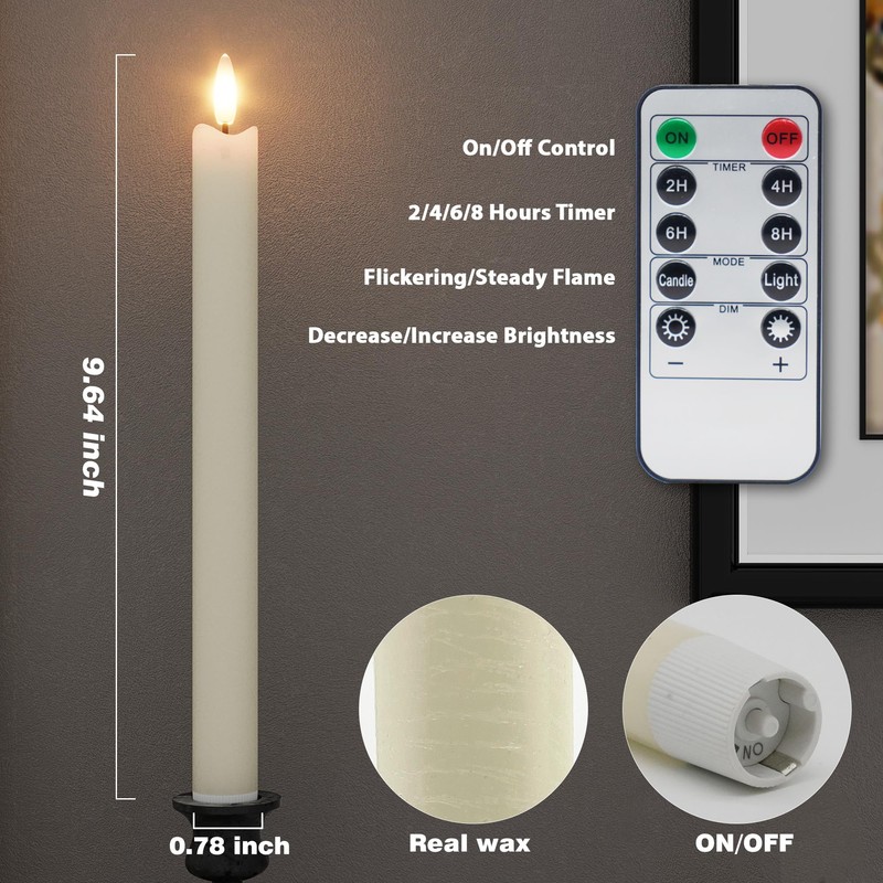 Rechargeable Flameless Taper Candles with Charging Station, 6 Pcs Real
