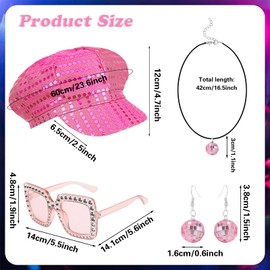 Raveparty Sequin Hat Abba Accessories Disco Accessories for Women with Hat Glasses Earrings for Women 70s Disco Retro Party (Pink)