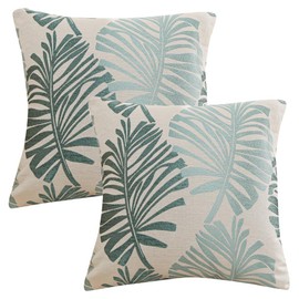 YunJeude Cushion Cover, 23.6 x 23.6 Inches (60 x 60 cm), Scandinavian, 2-Piece Set, Cotton and Linen, Stylish, Cute, Leaf Pattern, Jacquard Weave, Zipper Closure, Simple, Modern, Interior (60x60