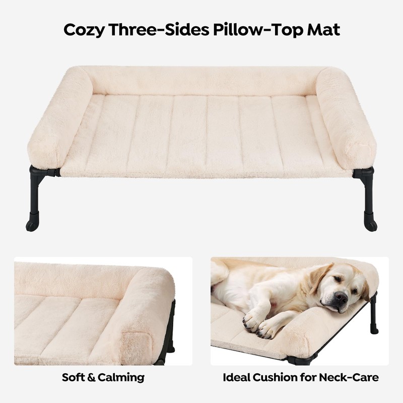 Veehoo Cooling Elevated Dog Bed with Fluffy Plush Bolster Cushion,