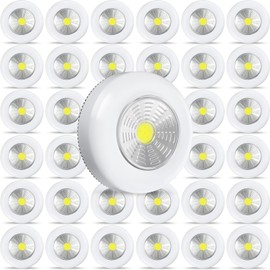 Macarrie 36 Pcs Push Tap Light 2.68" Mini Night Touch LED Puck Lamp Wireless Portable Under Cabinet 60 Lumens Battery Operated Stick on Lights for Counter Wall Closet Kitchen (White)