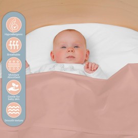 Pizuna Baby Flat Sheet for Crib 120 x 150 cm, Misty Rose, 400 Thread Count 100% Long Staple Cotton Flat Bed Sheet, Soft Sateen Weave Baby Crib Sheet with 5 cm Hem