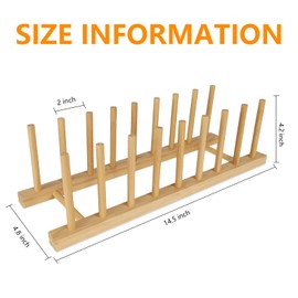 SAMEBUTECO Bamboo Dish Racks 8 Slots,Wooden Plate Organizer for Cabinet Space Saver, Dish, Pots, Lids, Bowls, Cups,Cutting Boards and Books Storage (Box Included)