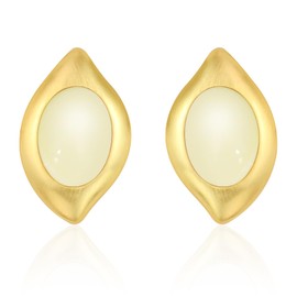 Aprilery 18K Gold Earrings for Women, Trendy Gold Stud Earrings Black Stone Lightweight Hypoallergenic Costume Jewelry (White)