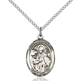 Bonyak Jewelry Saint Medal Collection Sterling Silver St. Januarius Pendant 3/4 x 1/2 inches with Sterling Silver Lite Curb Chain