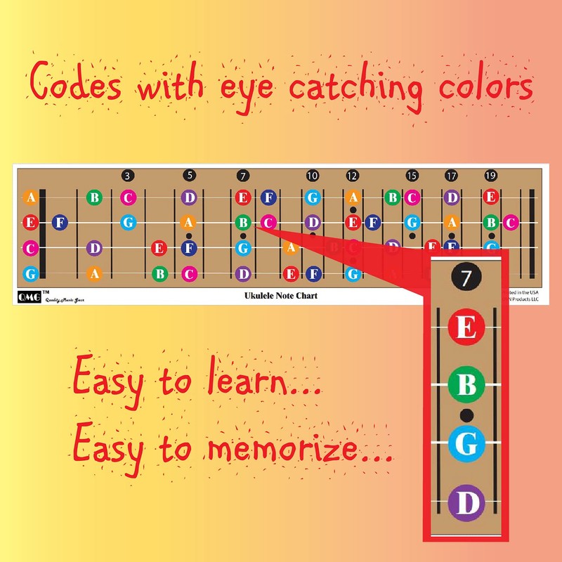 Colour Coded Ukulele Guitar Fingerboard Note Chart Learning Guitar and