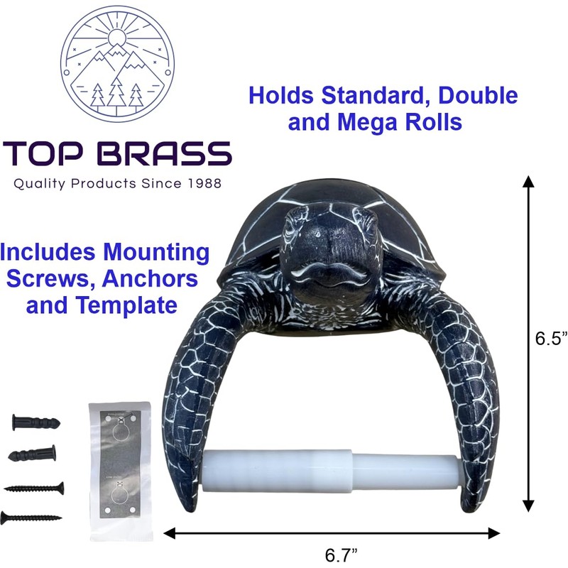 Sea Turtle Wall Mount Toilet Paper Roll Holder Rustic Nautical
