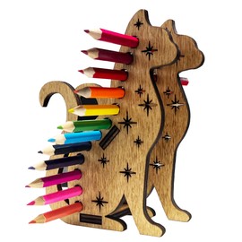 Coppermoon Boutique Wooden Cat Rainbow Pencil Holders and Pencil Storage - Wooden Desk Organiser and Phone Holder for Art Storage, Kids room Accessories Unique Artist Pencil Organiser