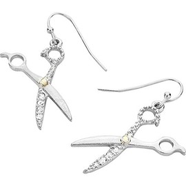 Liavy's Scissors Fashionable Earrings - Fish Hook - Sparkling Crystal - Rhodium Plated