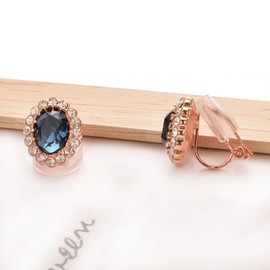 Vogem Deep Blue Non Pierced Clip On Earrings for Women Ladies Sapphire CZ Crystal Clip Earrings Non Pierced Rose Gold Plated 18ct Vintage Royal Blue Earrings Jewellery
