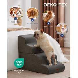 Beige Curved Dog Stairs Ramp for Small Dogs & Cats 17" H, 3-Step Dog Steps for Couch Sofa and Chair, Pet Stairs for Cats, Non-Slip Balanced Pet Steps