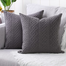 Yaertun Set of 2 Super Soft Cushion Covers, Decorative Cushion Covers, Sofa Cushion, Decorative Couch Cushion Cover, Soft for Living Room, Bedroom, 24 x 24 Inches, 60 x 60 cm, Dark Grey