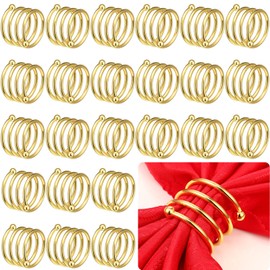 Moxweyeni 50 Pcs Gold Napkin Rings Metal Spiral Napkin Rings Round Napkin Holders Buckles DIY Cloth Napkin Holder for Christmas Thanksgiving Wedding Receptions Banquet Tables Party Decor