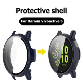 KUSINHOKA Pack of 2 Hard Case for Garmin Vivoactive 5 with Anti-Scratch Screen Protector, HD Clear Screen Protector 360° All-Round Full Coverage Ultra Thin [Shockproof] PC Protective Case, Blue +
