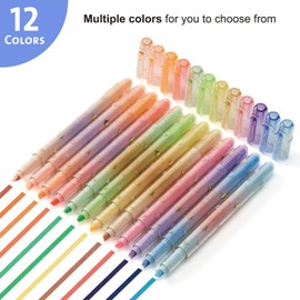 Ouksma 12 Pack Highlighters with Star Pattern Barrel – Soft Pastel Colors, No Bleed, Quick-Dry Chisel Tip Markers for Journaling, Notes, Bible, Planners