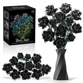 Black Rose Bouquet Kit, 12 Artificial Roses 585 Pieces Bouquet Kit, Clamp Building Blocks Flowers Home Decoration, Anniversary, Mother's Day, Christmas, Birthday Gift for Adults 14+
