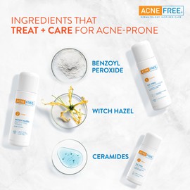 Acne Free 3 Step 24 Hour Acne Treatment Kit - Clearing System W Oil Free Acne Cleanser, Witch Hazel Toner, & Oil Free Acne Lotion - Acne Solution W/ Benzoyl Peroxide for Teens and Adults - Original