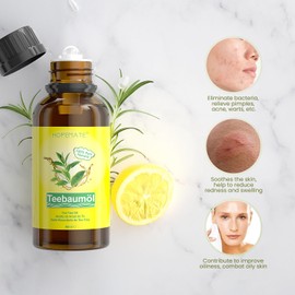 Teebaumöl 100% Reines und Naturrein, 120ML Tea Tree Oil Anti Pickel, Akne, Warzen und Andere Hautprobleme, Vegan Teebaum Ätherisches Öl für Unreine Haut, Gesicht, Kopfhaut und Haare
