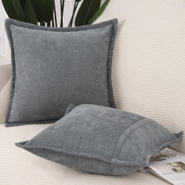 Madizz Set of 2 Fringe Chenille Simple Decorative Cushion Covers, Modern Cushion Cover, Sofa Cushion, Lumbar Cushion for Sofa, Bedroom, Dark Grey, 60 x 60 cm