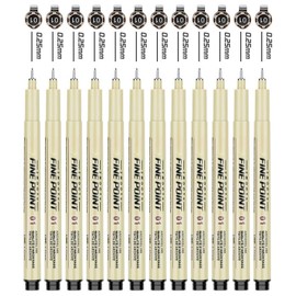 HUJUGAKO Black Micro Pens,Micro-Pen Fineliner Ink Pen,Waterproof Archival Ink Pens for Artist Illustration Sketching Technical Drawing Scrapbooking 01(0.25mm)