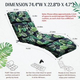 EverPine Outdoor Chaise Lounge Chair Cushion 74.4 x 22.8 x 4.7 Inche, Patio Lounge Chair Replacement Cushion with Ties, Thick Cotton Pool Recliner Cushion for Outdoor Furniture (Green Leaves)