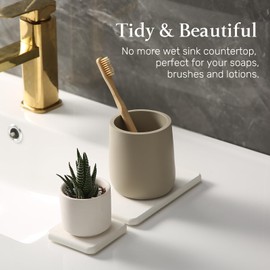 Plentio Plentio 4PCS Quick-Drying Stone Soap Tray for Bathroom Counter, Diatomaceous Earth Stone Drying Tray with Fast Absorption, Multi-Purpose Water Absorbing Stone for Kitchen & Bathroom, Beige