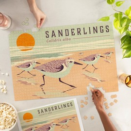 Shorebirds at Sunset Collection, Sanderlings, Birds (1000 Piece Puzzle, Challenging Jigsaw Puzzle for Adults, Made in USA)