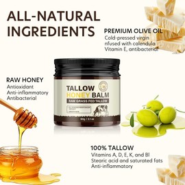 Maksure Beef Tallow and Honey Balm, Whipped Grass Fed Beef Tallow Face Moisturizer, ight Scent, Moisturizing Natural Formula, Deeply Moisturizing for Face & Body, Herb-Infused for Women and Men