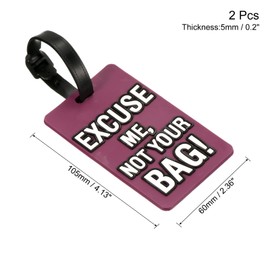 sourcing map Luggage Tag, PVC Identifier Card Holder Label, Excuse Me, Not Your Bag Pattern Travel Bag Tag with Adjustable Strap for Baggage Suitcase Purple 2 Pack