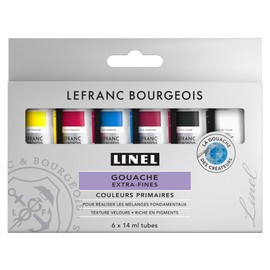 Lefranc & Bourgeois 301239 Linel Gouache Extra Fine and Smooth Watercolours with Maximum Colour Intensity, Luminosity for Streak-free Application - 6 Primary Colours Mixing Set