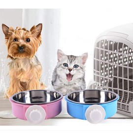 RUBYHOME Dog Bowl Feeder Pet Puppy Food Water Bowl, 2-in-1 Plastic Bowl & Stainless Steel Bowl, Removable Hanging Cat Rabbit Bird Food Basin Dish Perfect for Crates & Cages