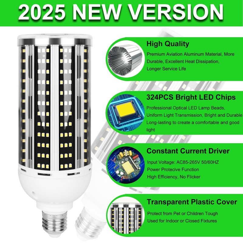 2 Pack 1000W Equivalent Led Corn Light Bulb, 10000 Lumen