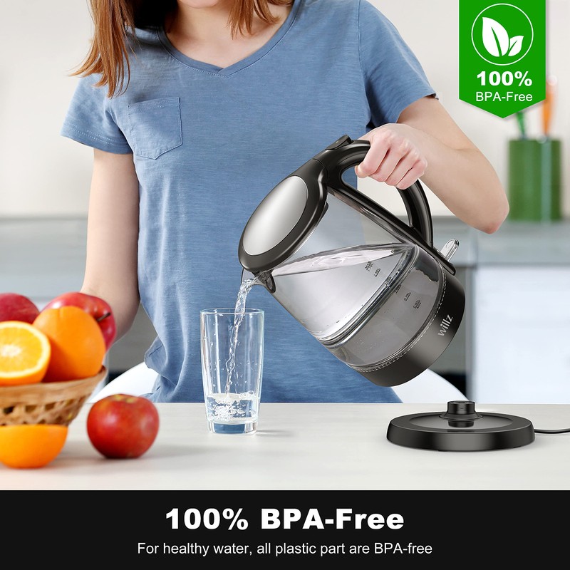 Willz Electric Glass Kettle with Heat Resistant Handle and Cordless