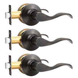 GOBEKOR 3 Pack Passage Door Levers - Oil Rubbed Bronze Interior Handles With Lock - Keyless Closet Hardware