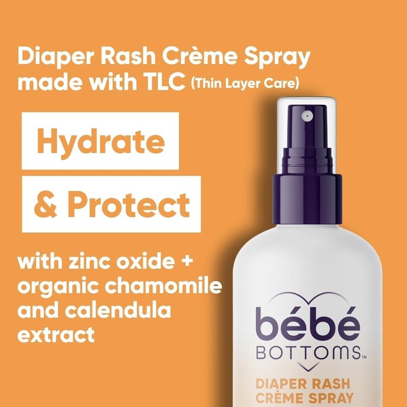 Bébé Bottoms Baby Diaper Rash Cream Spray, No-Rub Touch Free