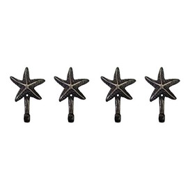 Nautical Tropical Polished Iron Starfish Wall Hook, Set of 4
